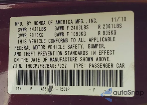 2011 Honda Accord 2.4 Ex-L z USA, uszkodzony, nr VIN 1HGCP2F87BA057022
